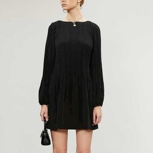 Maje Rockin Pleat black Long Sleeve Shift Dress sz 2